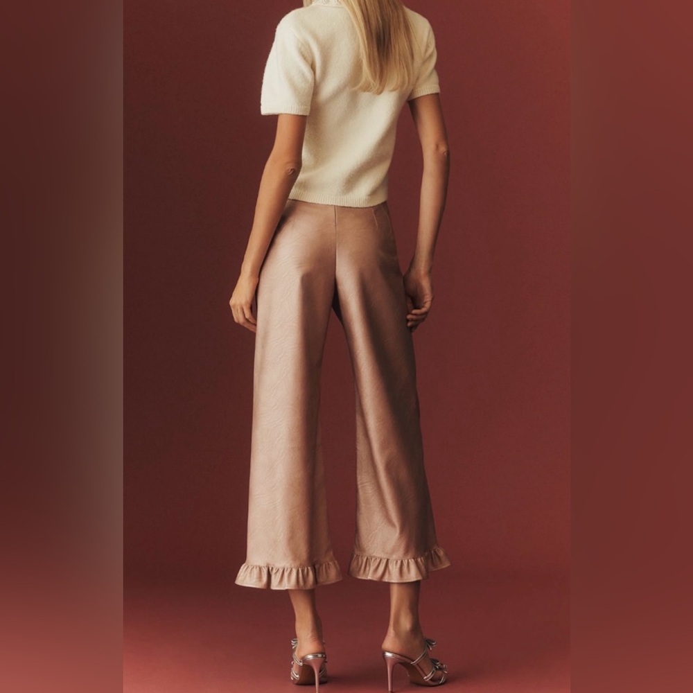 Anthropologie Maeve The Colette Metallic Ruffle-Hem Faux Leather Pants - Picture 5 of 15